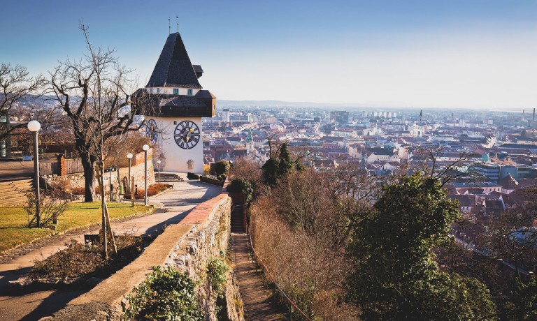 BIld vom Schlossberg mit Sicht auf Graz